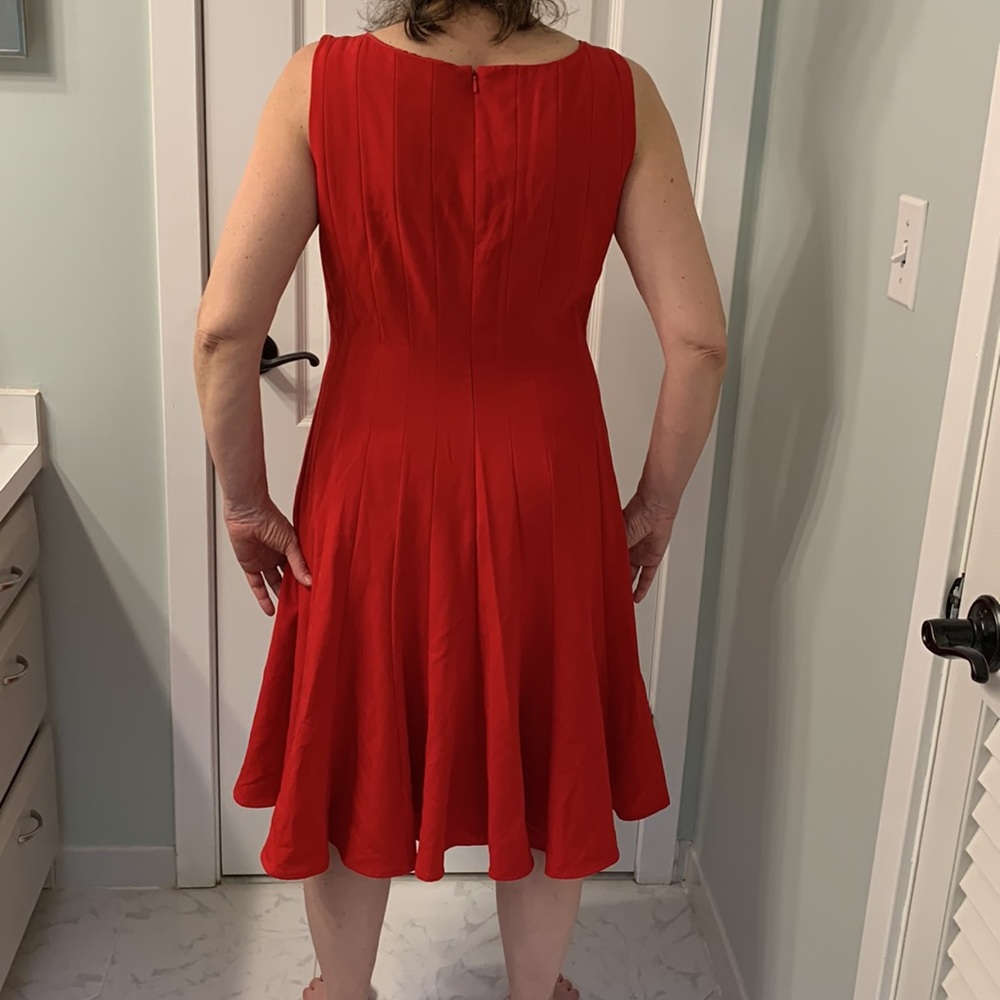 Red Calvin Klein Midi/trim fit & Flare Dress - Picture 3 of 13